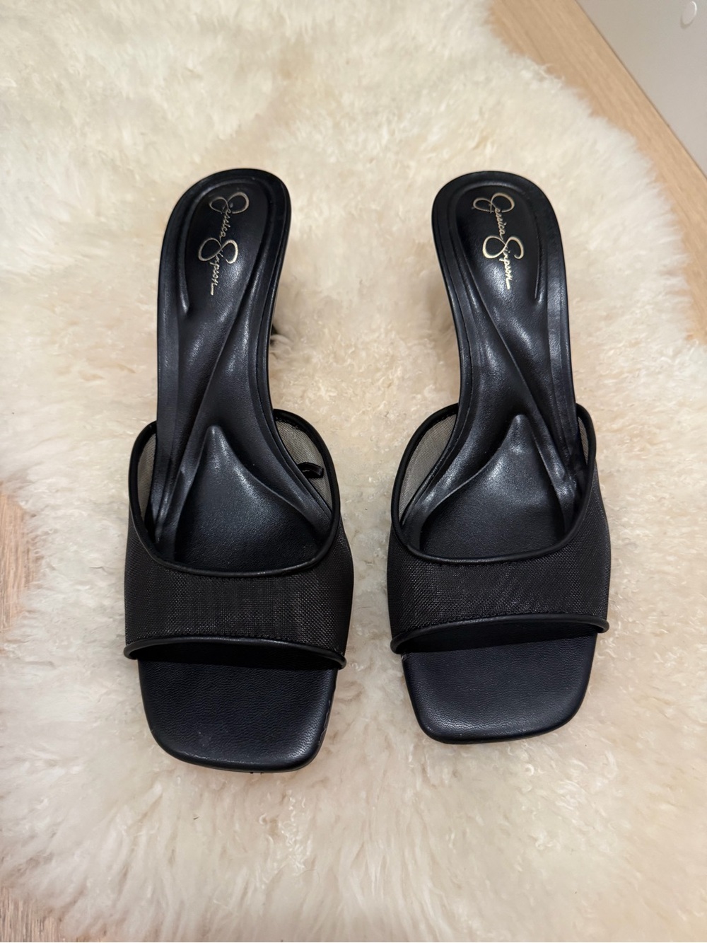 Jessica Simpson Black Square-Toe Slide Sandals